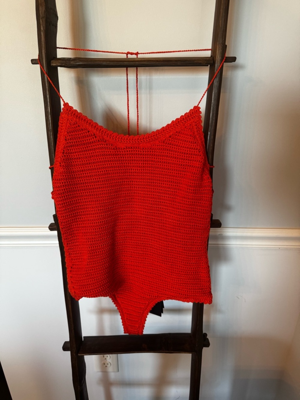 Alanui Italian Rust Orange Crochet Swimsuit with Bead Tassels. Never worn. - Picture 9 of 10